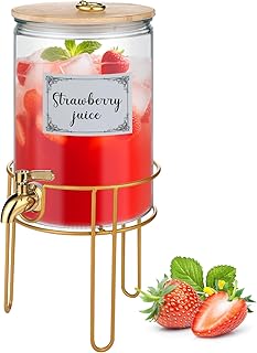 1 Gallon Drink Dispenser, Glass Beverage Dispenser With Stand,Juice Cont...