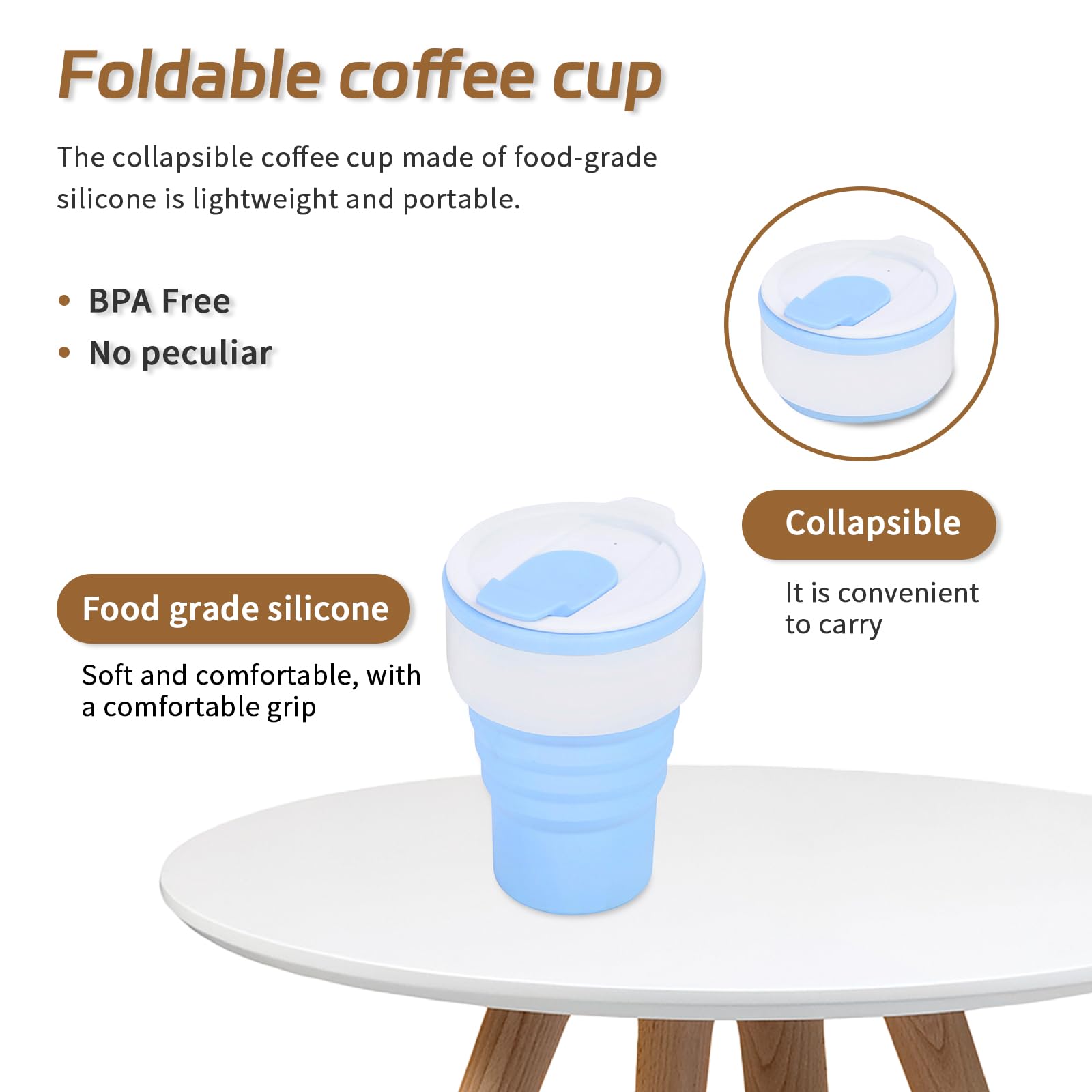 EYQ Collapsible Coffee Cup 375 ml, 12oz Silicone Foldable Coffee Mug - Image 3
