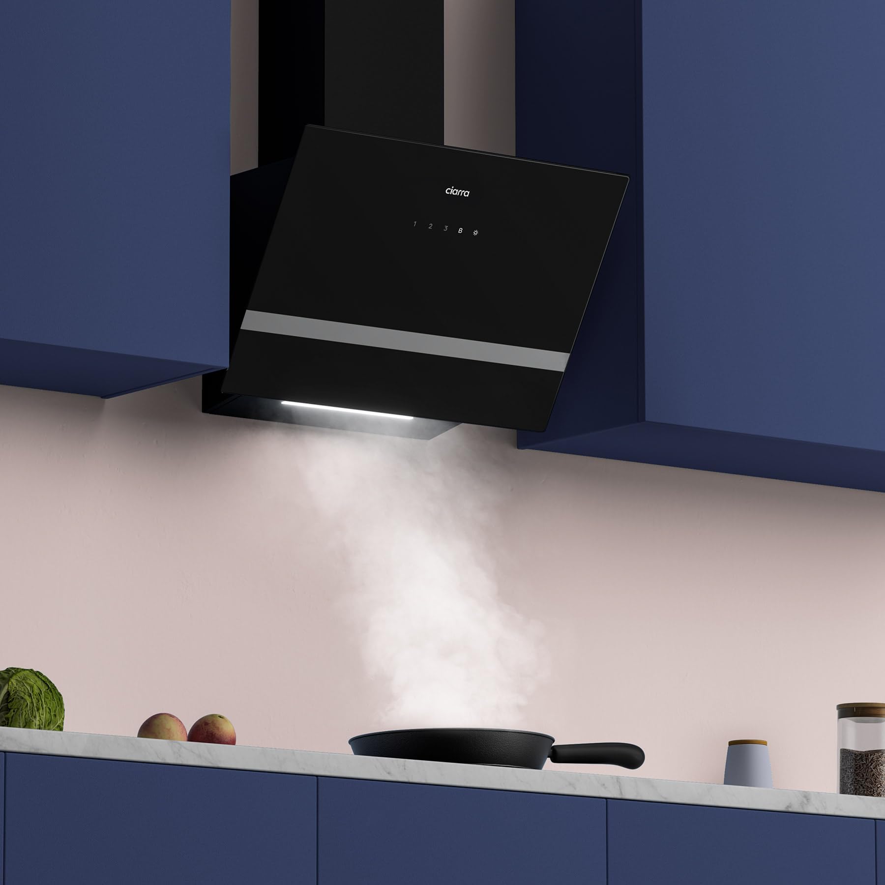 CIARRA CBCB6736H Campana Extractora de Pared 60cm Clase A+++ WIFI | 683m³/h 3 Velocidades Evacuación al Exterior y Recirculación Interna por Filtro de Carbón CBCF003 Luz LED