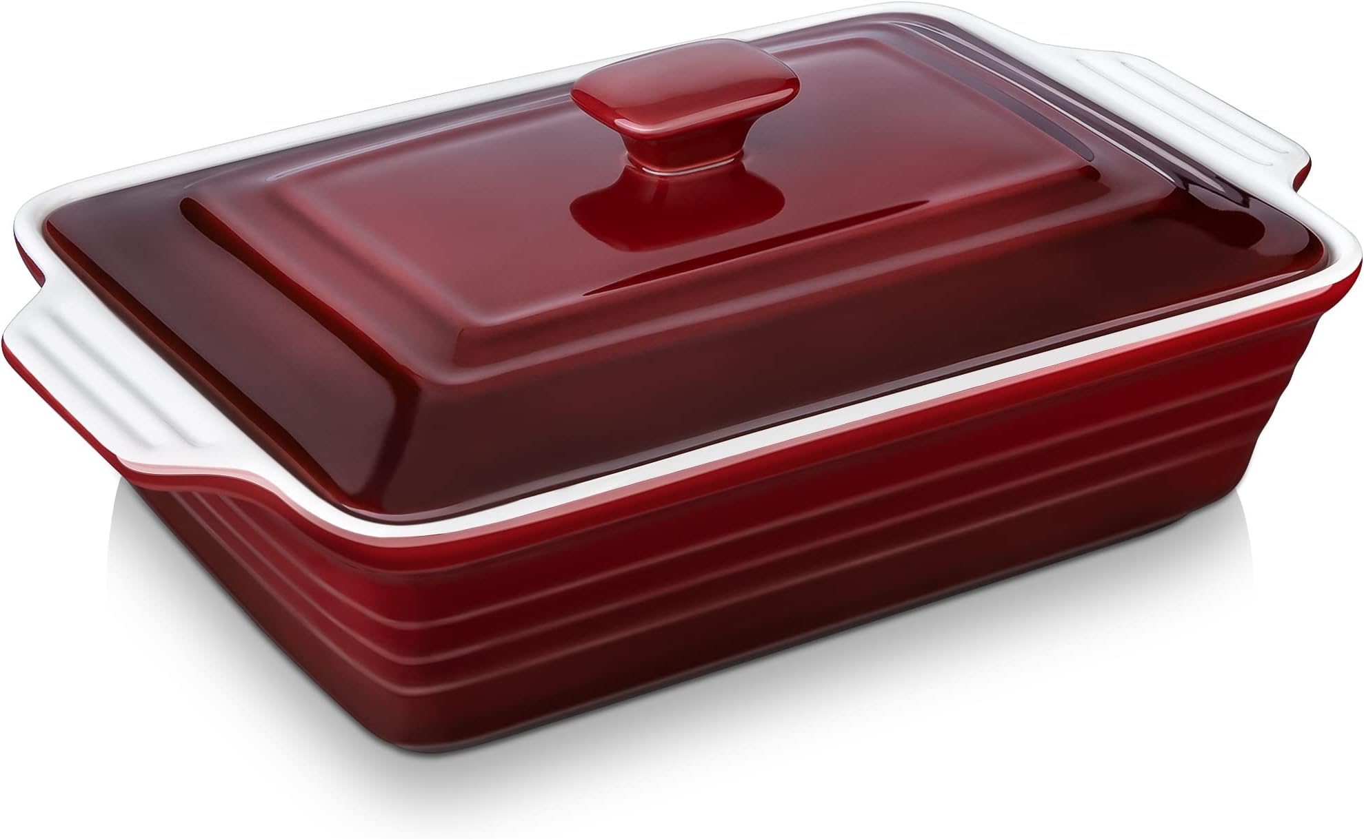4 Quart Casserole Dish with Lid, 9 x 13 Inches LOVECASA Lasagna Pan Deep, Ceramic Baking Dishes for Casseroles, Covered Rectangular Cooking Bakeware Oven Safe for Dinner, Banquet and Party, Red Gradient