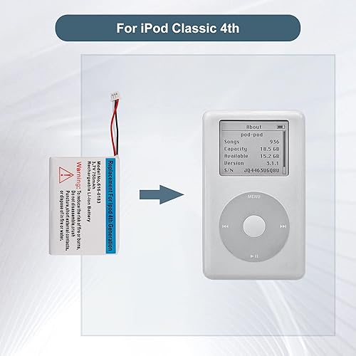 Miniatura 5 de Batería de repuesto 616-0206 compatible con iPod Classic 4 generación Photo 30GB 40GB 60GB A1099 con herramientas