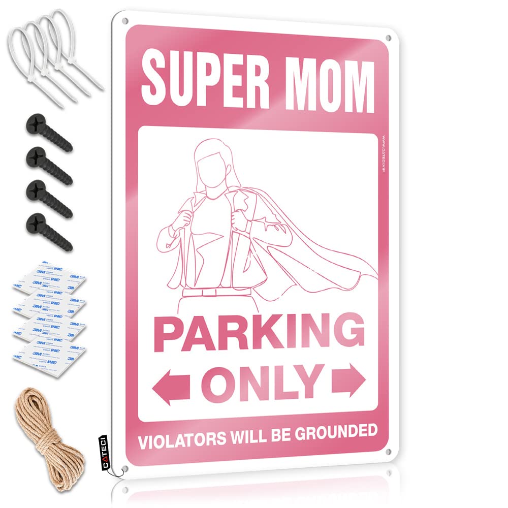 KRAZMURONGD Door Signs For Bedroom Super Mom Parking Only Tin Sign(30X40CM)