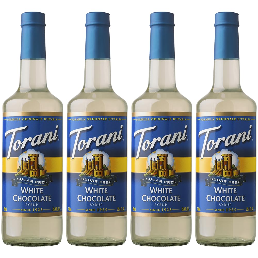 ToraniWhite Chocolate Sugar Free Coffee Syrups (4 x 750ml) - Zero Sugar Syrup Gift Set & Flavouring for Hot Chocolate & Iced Drinks - Coffee Gift Set