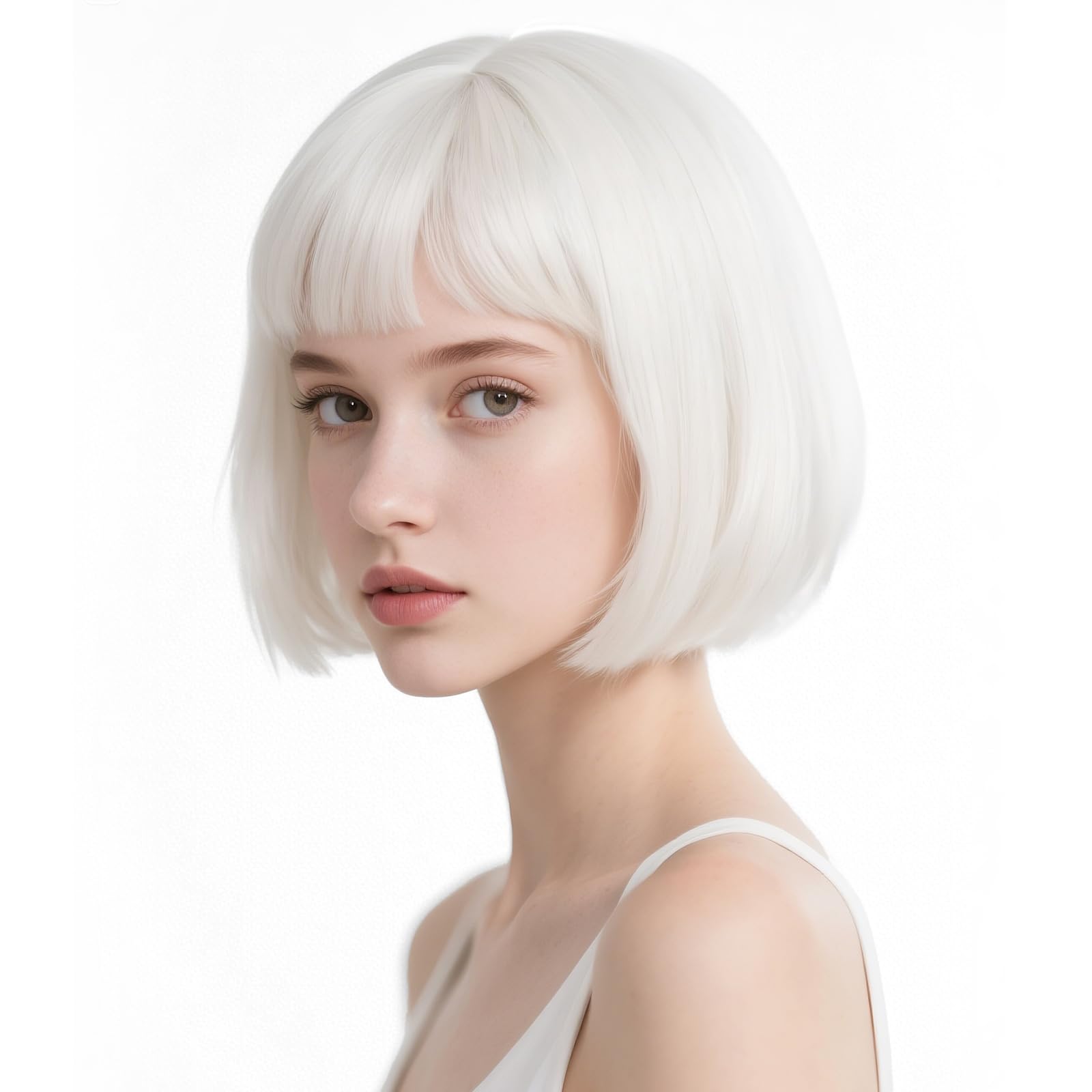 Onedor 10" Short Straight Hair Flapper Cosplay Costume Bob Wig (1001# - White)