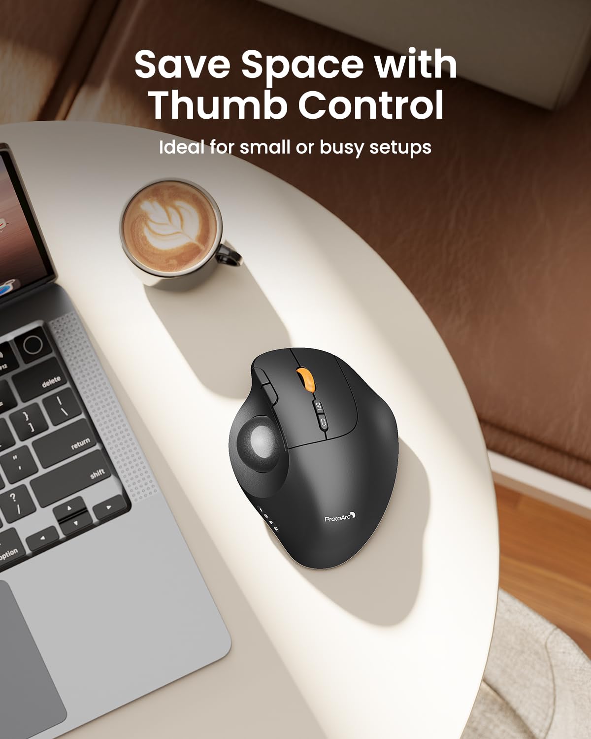 ProtoArc Wireless Bluetooth Trackball Mouse, EM02 Two Adjustable Angle Ergonomic Rechargeable Computer Ball Mouse, 3 Device Connection, Thumb Control and Smooth Tracking for Laptop, PC, Mac-Gray — view 9