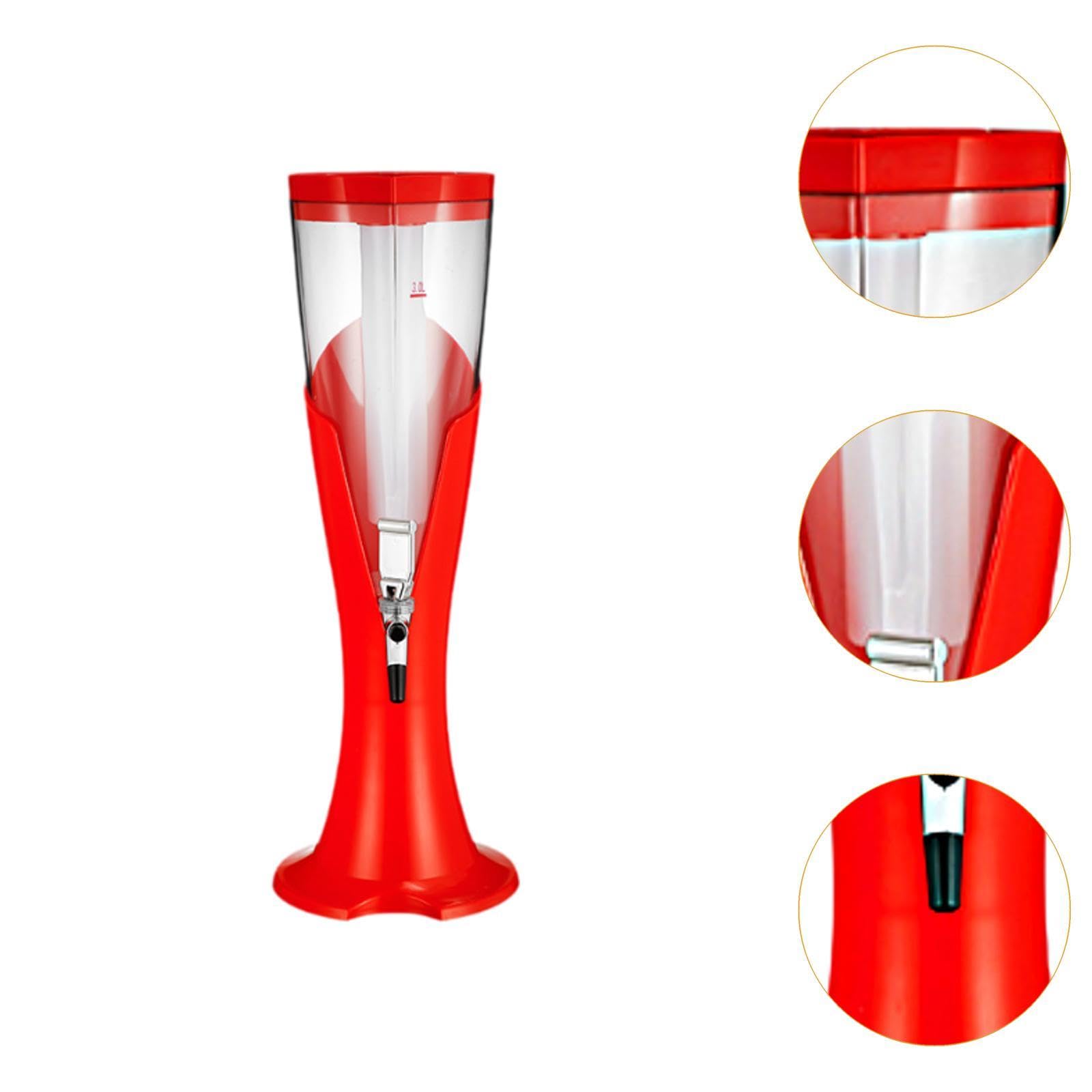 perfk Torre de cerveza, dispensador de cerveza, con grifo, estable, gran capacidad de 3 l, dispensador de jugo de bebida, dispensador de bebidas para bar, Rojo