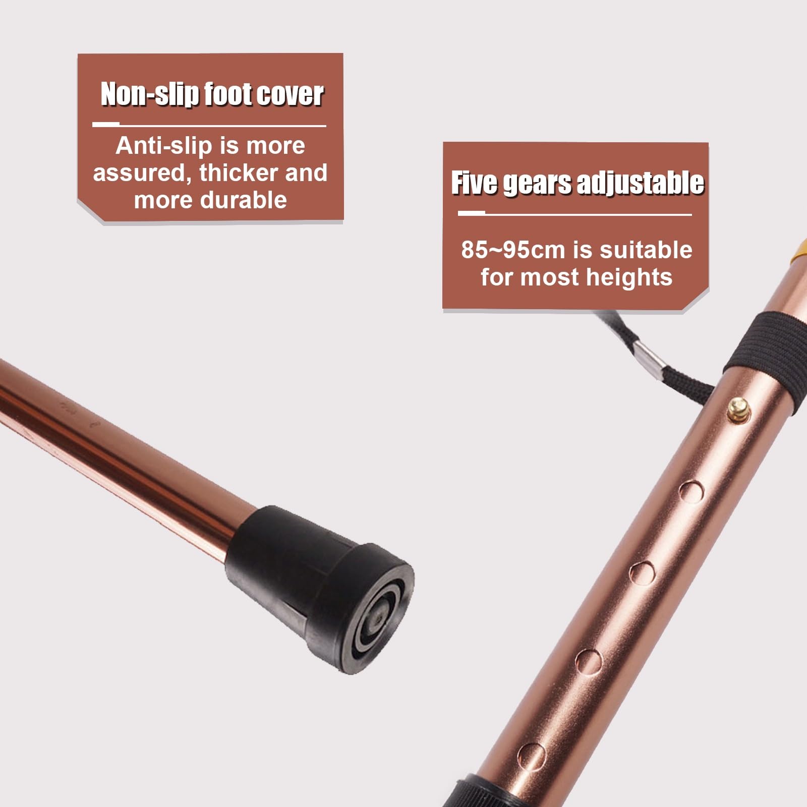 DELURA Baston, Muletas Adulto, Saldo BastóN de Paseo, Bastones para Mayores, Regulables Aluminio, BastóN con Luz para Hombres Y Mujeres (Color : Brown)