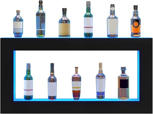 Miniatura 33 de VEVOR Pantalla de botella de licor con iluminación LED, 3 niveles de 40 pulgadas, compatible con USB, estante iluminado de bar para el hogar