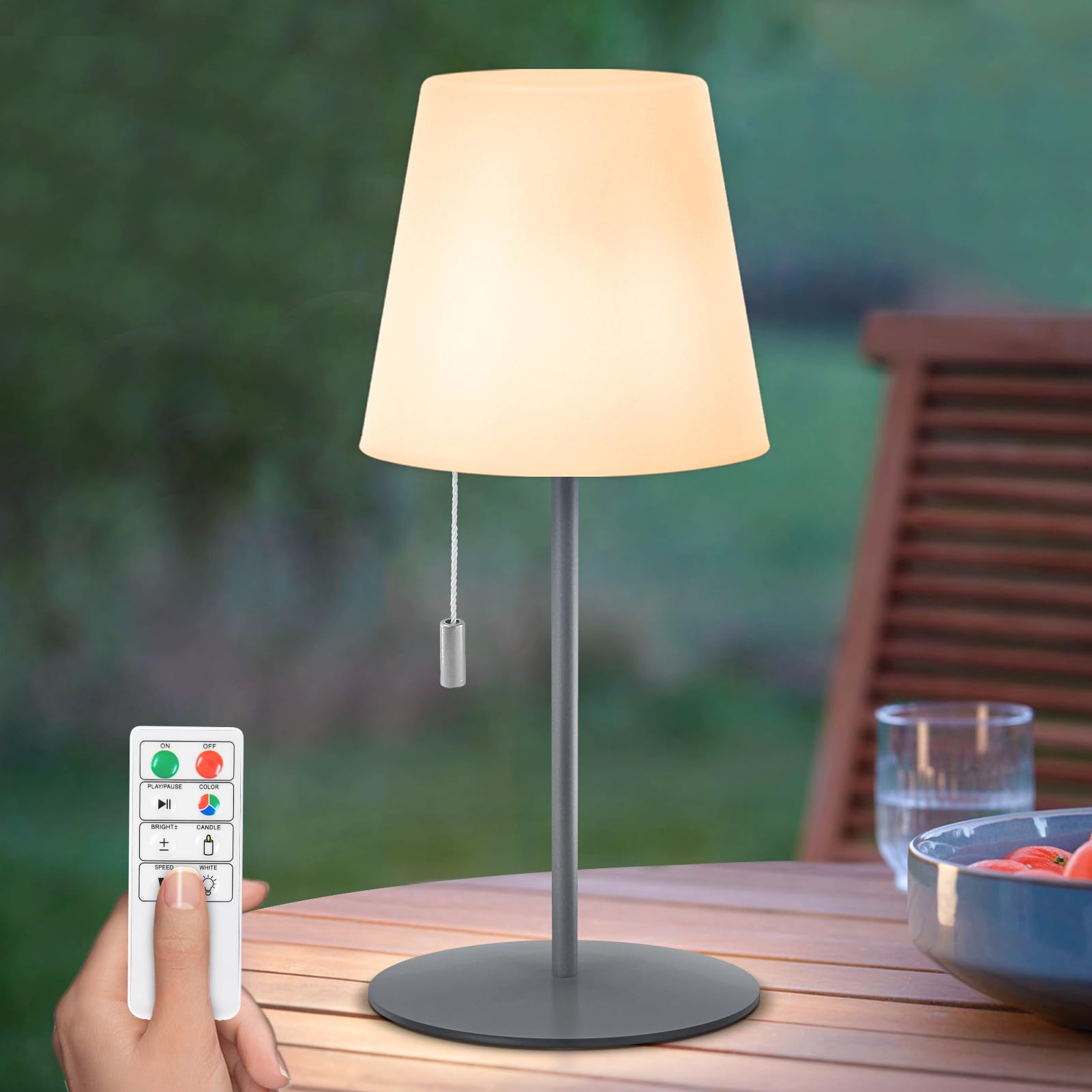 NiceBuy Lampara De Mesa Recargable USB Portatil LáMpara De Mesa LED InaláMbrica Para Exterior Luz Calida RGB Con Control Remoto Lamparas Sin Cables Para Terraza Camping Mesilla (Gris)