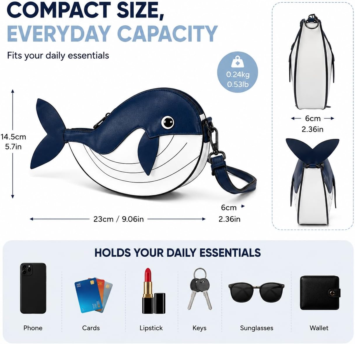 Cute Fish Purse Animal Bag - Women Fun Clutch Novelty Shark Crossbody Bag image 4