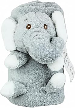 Baby Comforter Blanket with Elephant Toy, Soft Newborn Essentials, Grey, for Baby Boy or Girl