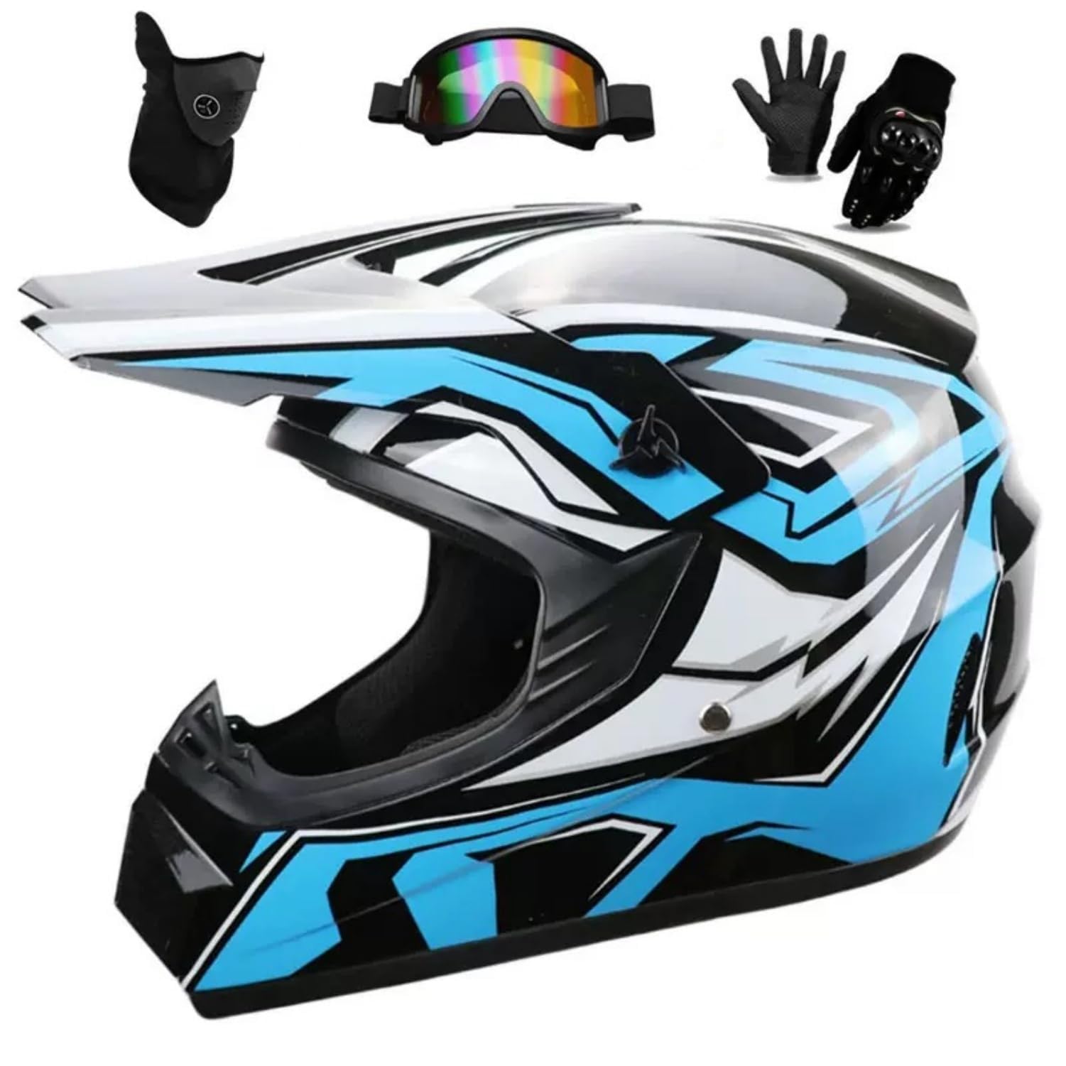Mafuse Casque Motocross Ensemble Complet avec Lunettes, Gants, Masque de Protection - 4 Couleurs et 4 Tailles (S, M, L, XL) pour Motocross, Dirt Bike, ATV, Downhill