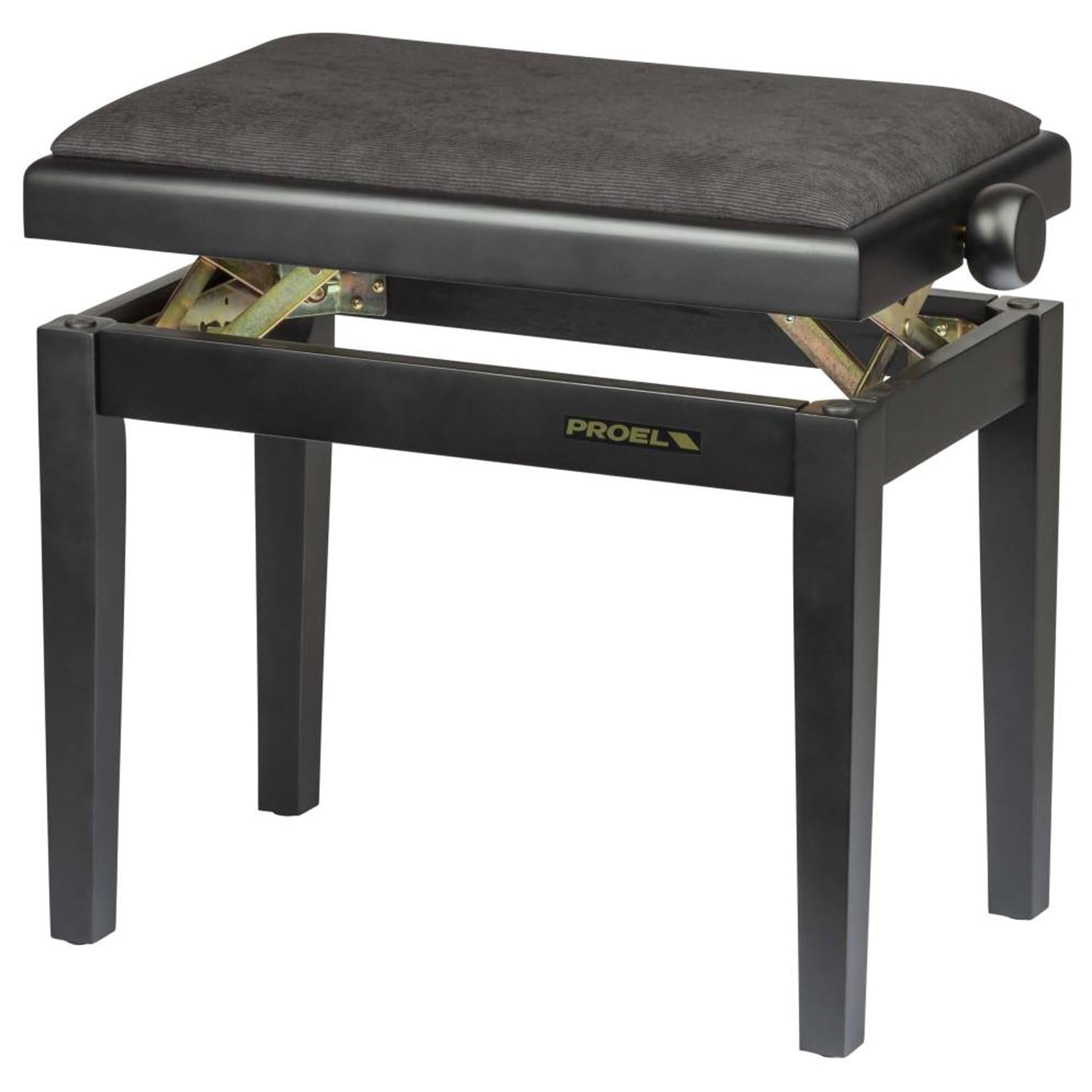 PROEL PB90VSBBK - Panca professionale regolabile in legno per piano ed organo, seduta imbottita con rivestimento in velluto nero, Telaio Nero Opaco