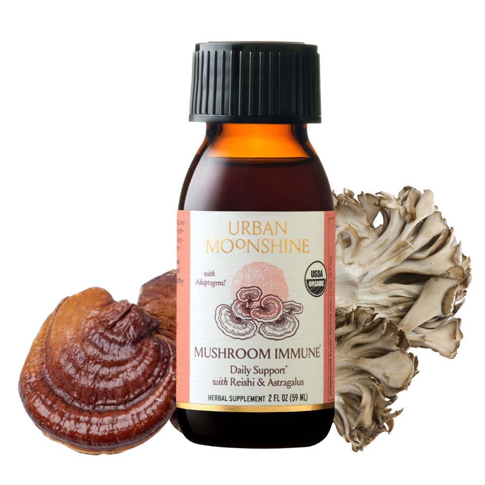 Urban Moonshine Mushroom Immune - Daily Support with Reishi & Astragalus - Long-Term Tonic for Healthy Immune System - Immune Support Supplement - Gluten Free Herbal Supplement - 2 Fl Oz