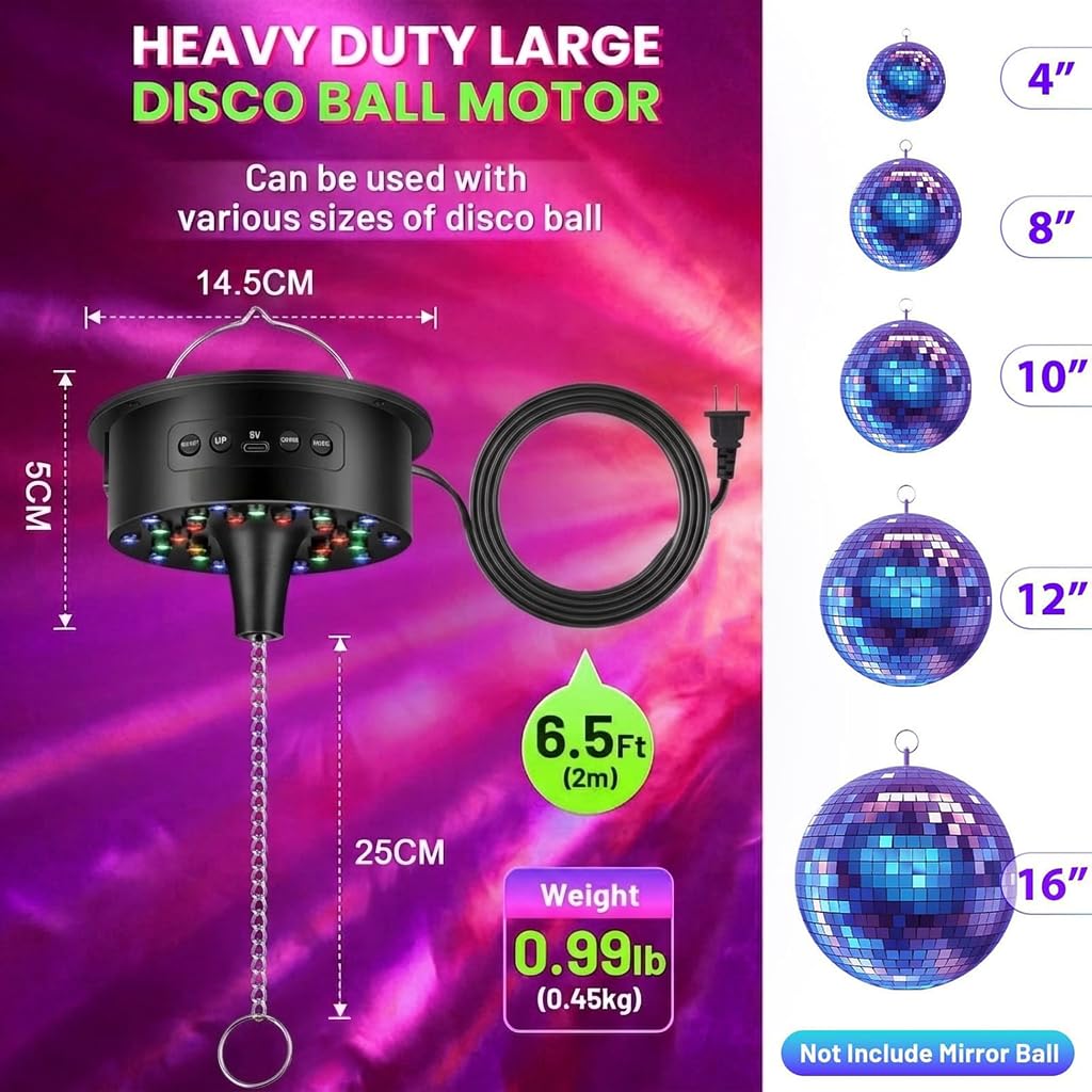 Moteur Boule Disco avec Télécommande, Boule à Facette Base 30 LED, Jeux de Lumiere pour Soiree, Lumiere DJ, Lumière Ambiance, 5 Vitesses, Piles/Câble, Projecteur Soiree Fête