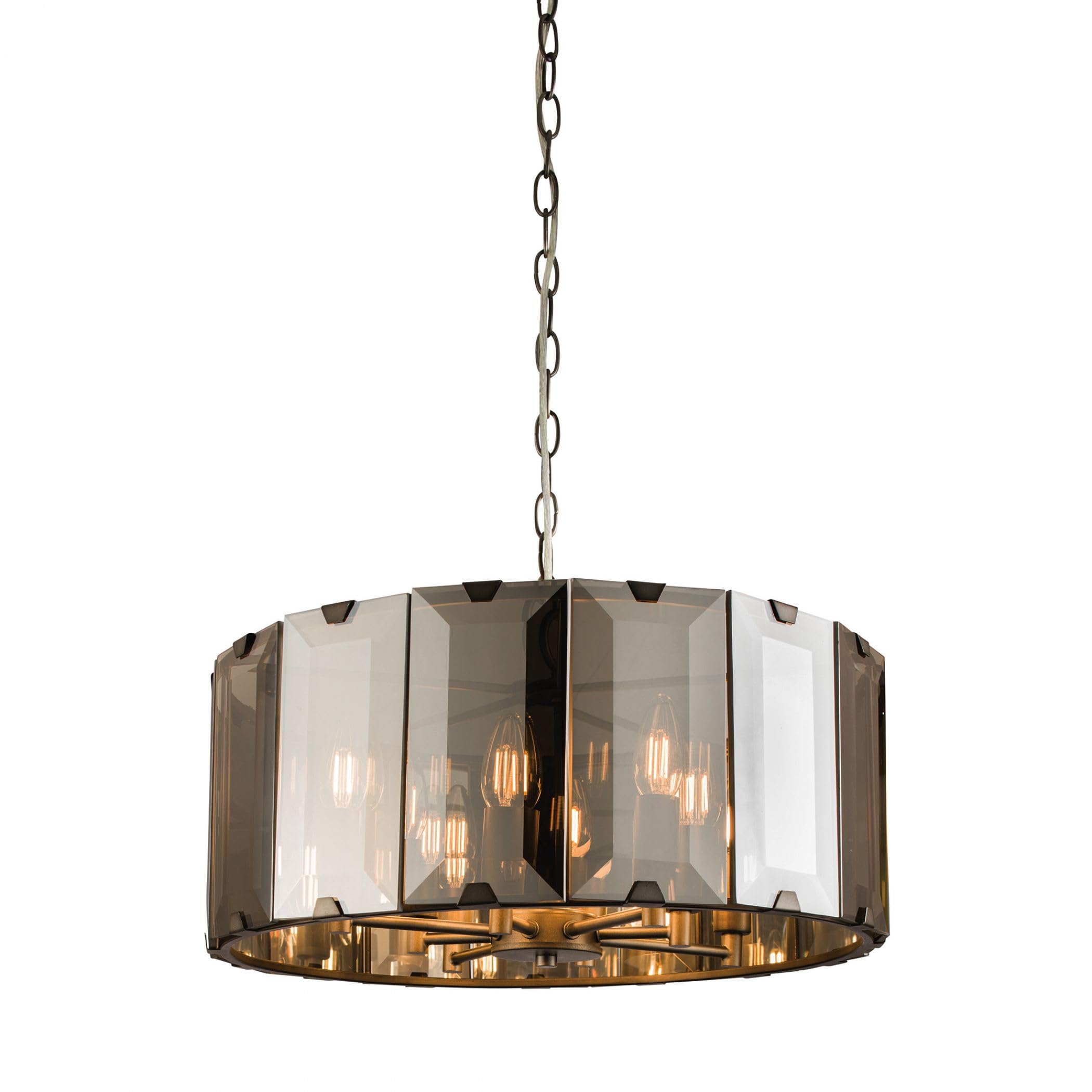 Luminosa Clooney 8 Light Ceiling Pendant Slate Grey Gloss Paint, Smoke Cut Glass