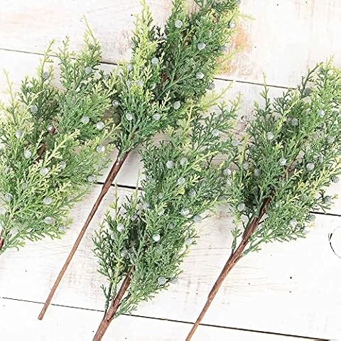 Factory Direct Craft Pack of 4 Artificial Juniper Cedar Sprays with Blue Berries - Christmas Greenery for Winter Flower Arrangements or Holiday Decorations (18 Inches) Cover
