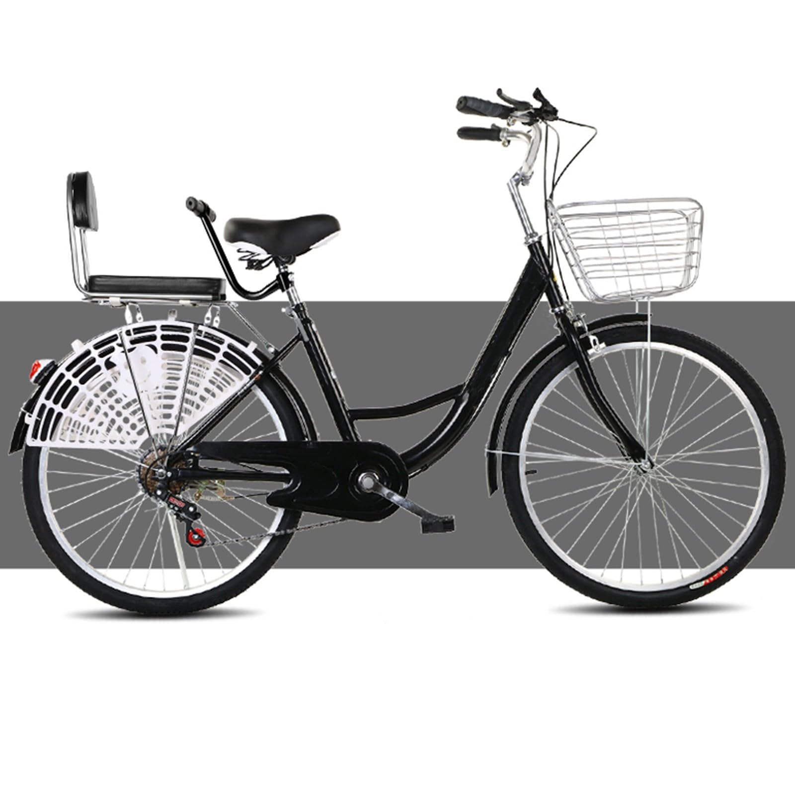 Women Cruiser Bike,Adult Beach Cruiser Bike Mens and Womens Lightweight Bikes with Basket,6-Speed Shifter,Thickened Back Seat Cushion,Suitable for Commuting,Socializing,Hiking,And Vacation.(Color:Blac