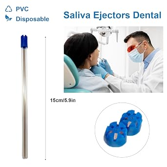 Easyinsmile Dental Saliva Ejectors Disposable Flexible Clear Tube with Blue Tip Evacuation Suction Tips (100PCS)