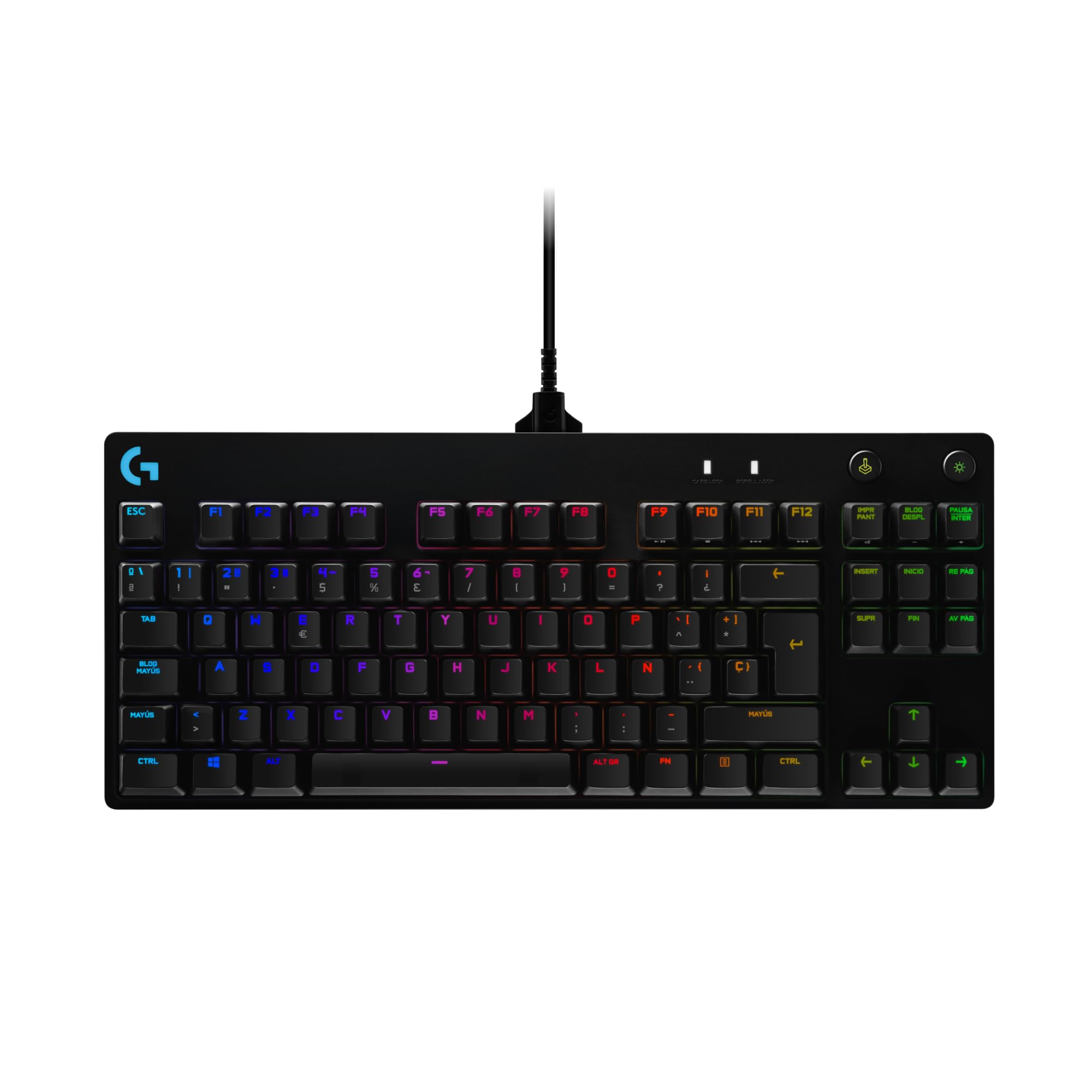 Logitech G Pro TKL Mechanical Gaming Keyboard without Numeric Keypad, Blue GX-Clicky Keys, RGB LIGHTSYNC, Portable Design for Esports, Detachable Micro USB Cable, Spanish QWERTY, Black