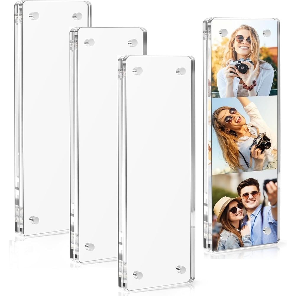Aundhegrtt 4 Pack Photo Booth Frame Strong Magnetic 2x6 Photo Picture Frames Acrylic Fridge Magnetic Frames Clear Acrylic Frame for Refrigerator