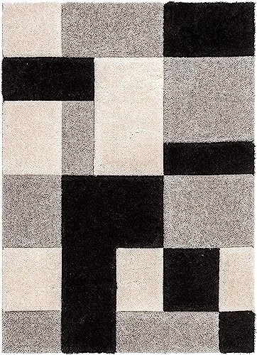 Image of Naze Modern Geometric Area Rug, Shag Texture, Multi-Colour Pattern with Extra Softness and Smooth, Silky Feel, for Living Room Carpet, Etc.clr-(Black & White 3D),1, Size 6x9 feet