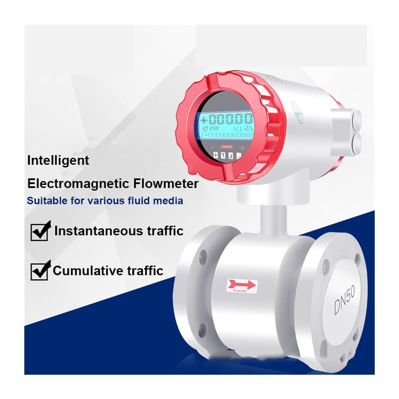 Caudalímetro, Caudalímetro electromagnético inteligente for tuberías de agua líquida y aguas residuales, pantalla digital, calibre grande, electrónico DN200(DN25)