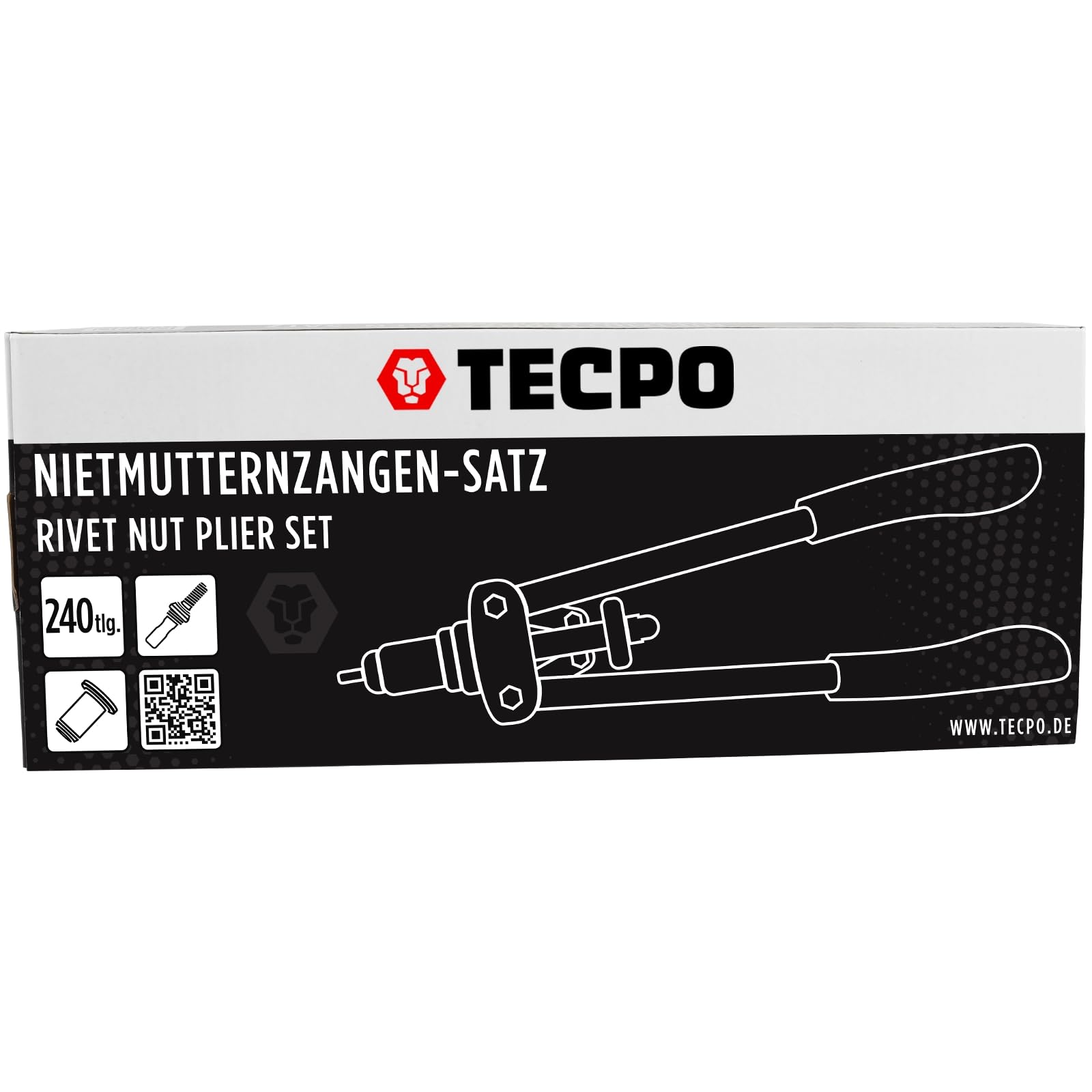 TECPO Nietmutternzange Set, 249-teilig Blind Nietmuttern Satz mit Gewinde, Nietzange, Universalschlüssel, Zugdorne und Mundstücke aus Stahl M3, M4, M5, M6, M8, M10 Ø 5,0-13mm