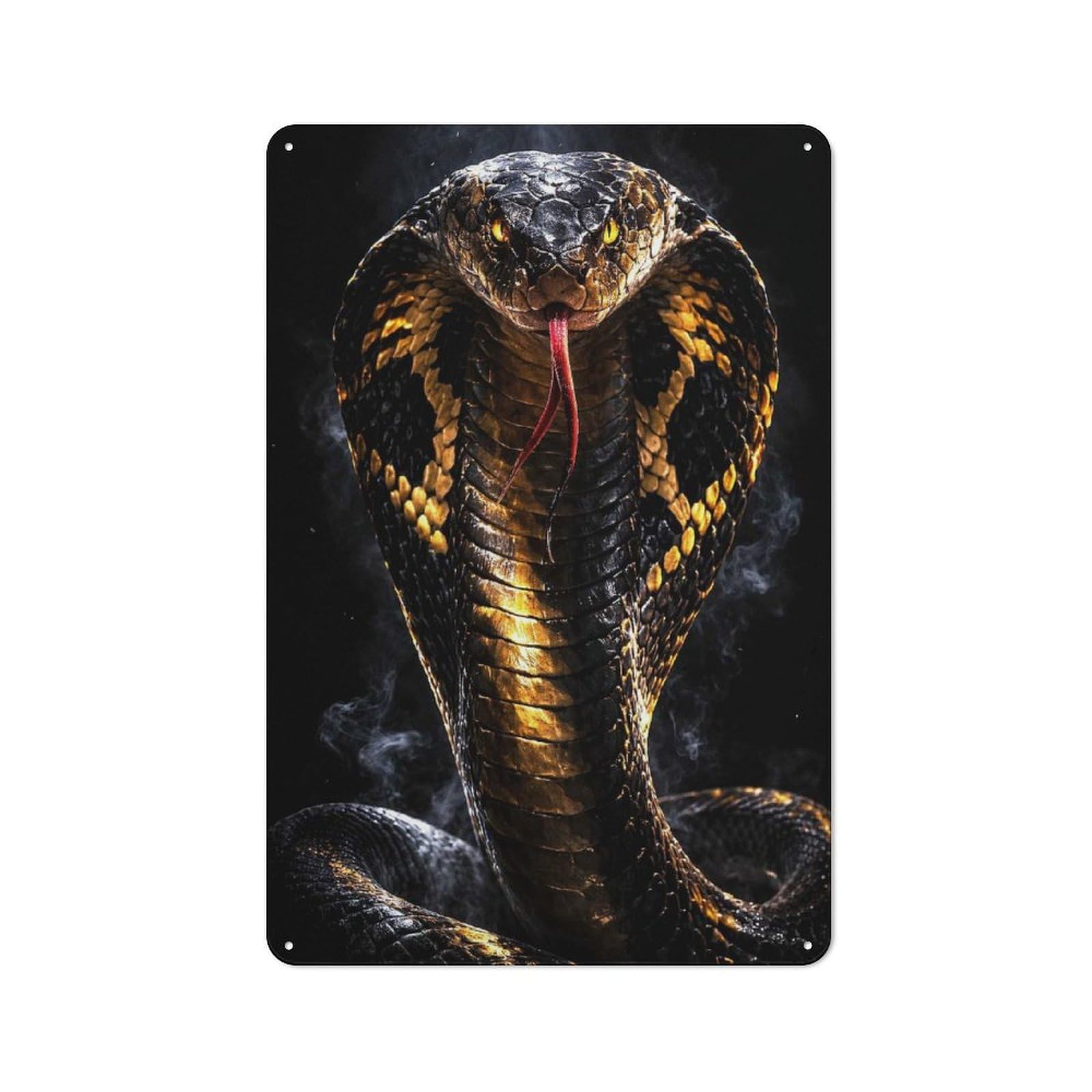 Junmoney Style-21 Decorative Tin Plaque With Fierce Cobra Snake Portrait Design 30X20cm, Nostalgic Home Bar Decor For Bar, Kitchen, Garage Or Games Room
