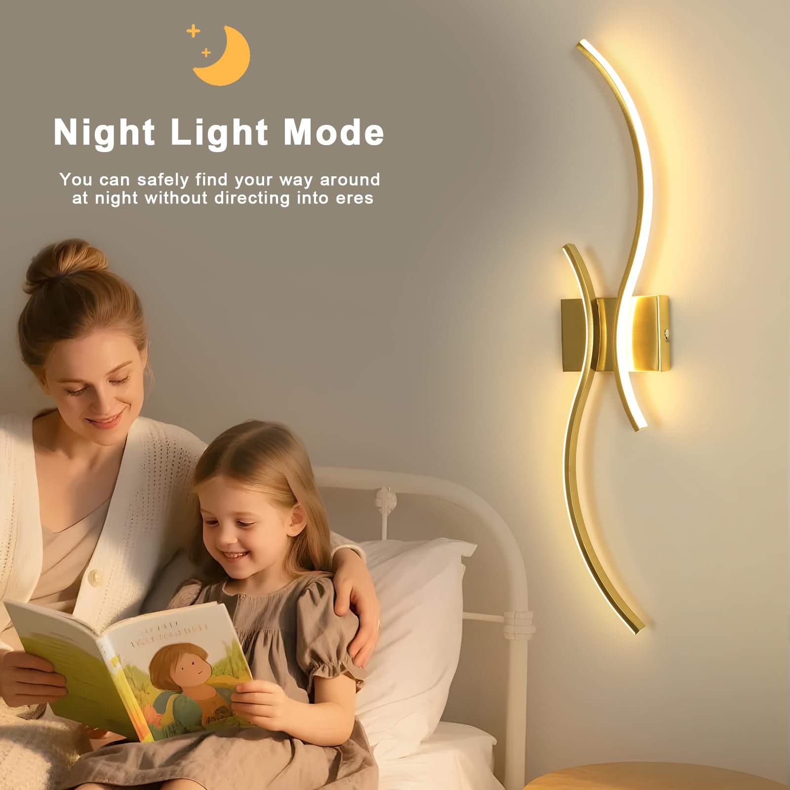 Comely 32W Regulowany Kinkiet LED Z Pilotem, Zakrzywiony Design Aluminiowa Lampa Ścienna Sypialniana, Nowoczesna Złota Wewnętrzna Oprawa Do Salonu Schodów Kuchni