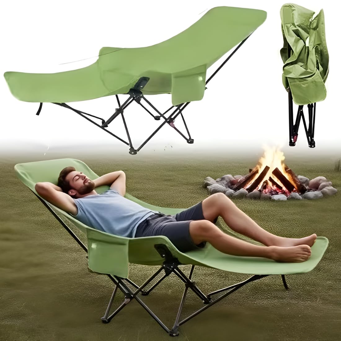 Portable Foldable Camping Recliner Chair – 3 Adjustable Positions Outdoor Relax Chair with High Back Support & Leg Rest, Lightweight Heavy Duty Chair for Beach, Travel & Picnic - Multi-image-37
