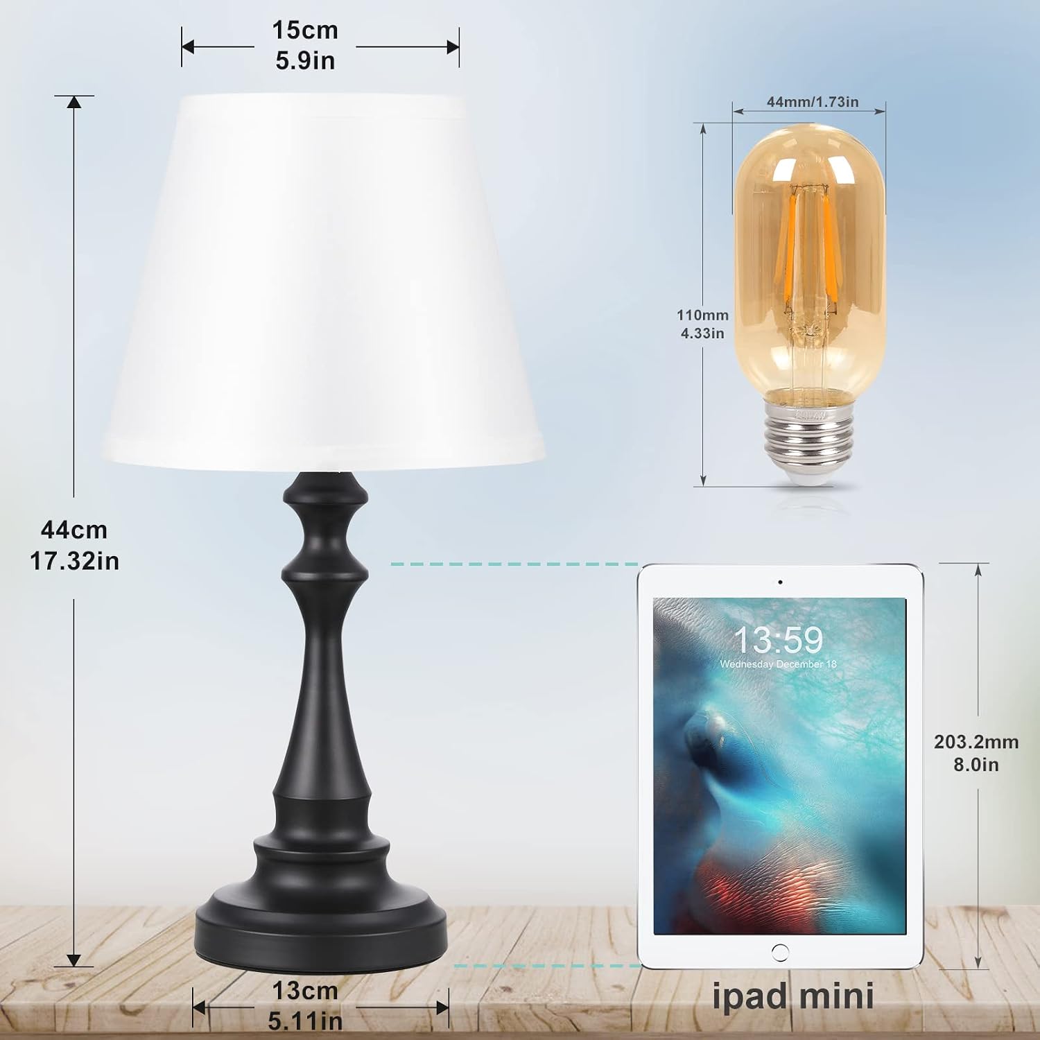 Touch Table Lamp for Bedroom Small - 3 Way Dimmable Bedroom Lamps for Nightstand with White Shade and Black Matt Metal Candlestick Base, Bedside Lamps for Small Spaces, Guest Room