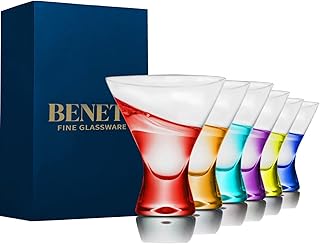 Colored Martini Glasses Set of 6 - 8 Oz Colored Margarita Glasses, Colorful Martini Glasses European Cocktail Glasses, Stemless Martini Glasses, Coupe Glasses, Dishwasher Safe, Glass Cups for Party