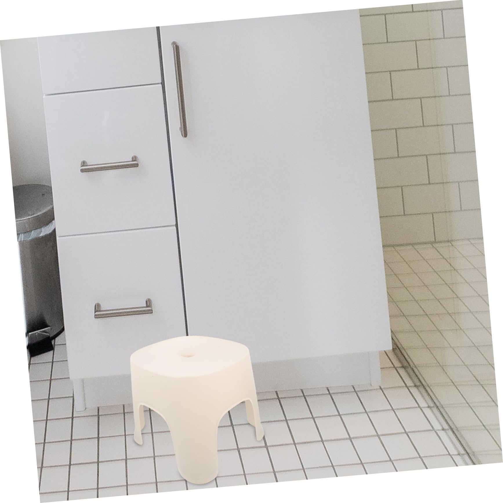 Beige Fußhocker Kunststoff, Rutschfester Tritthocker für Badezimmer