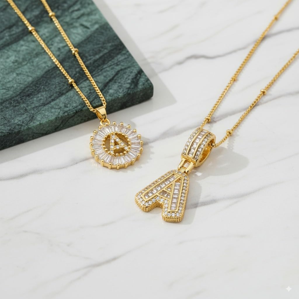 14K Gold Plated Initial Letter Pendant Necklace, Cubic Zirconia Crystal, Copper Chain - Image 5