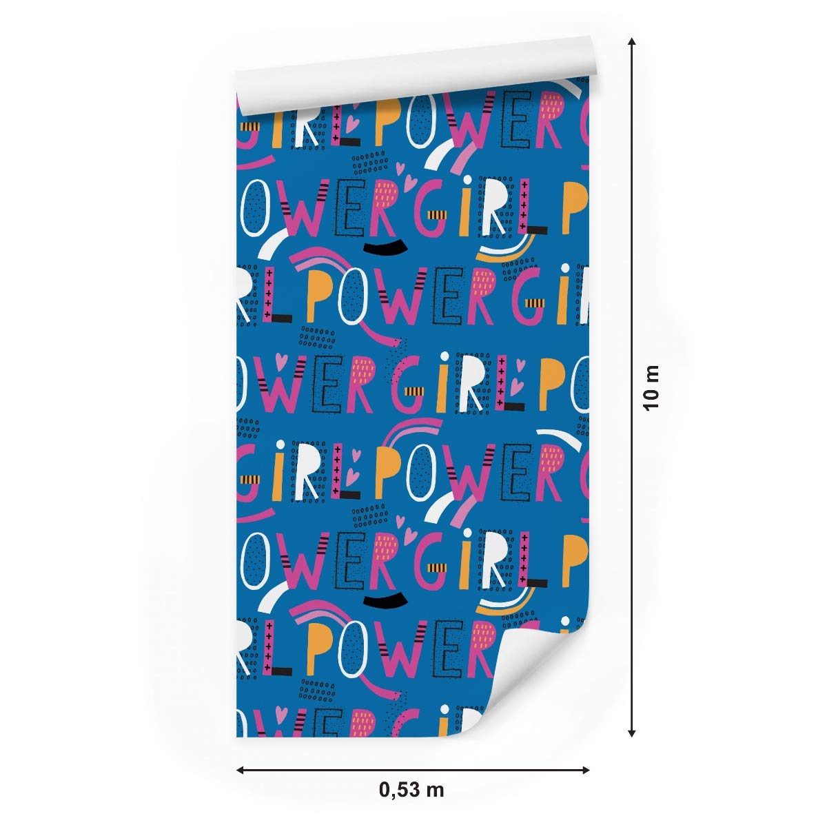 Muralo Papier Peint Auto-adhésif Cœurs Fille Rayures Cercles - 10m x 50 cm