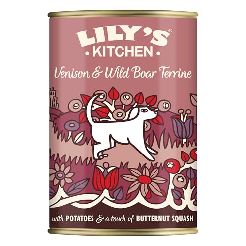 Lily's Kitchen Elaborado con Ingredientes Naturales Lata de alimento húmedo para Perros Adultos con Tarrina de Ciervo y Jabalí 6 x 400g