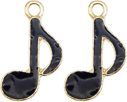 40 dijes de notas musicales negras esmaltadas de 0.748 x 0.472 in con ocho notas musicales, colgantes, joyería, collar, pulsera, aretes, accesorios