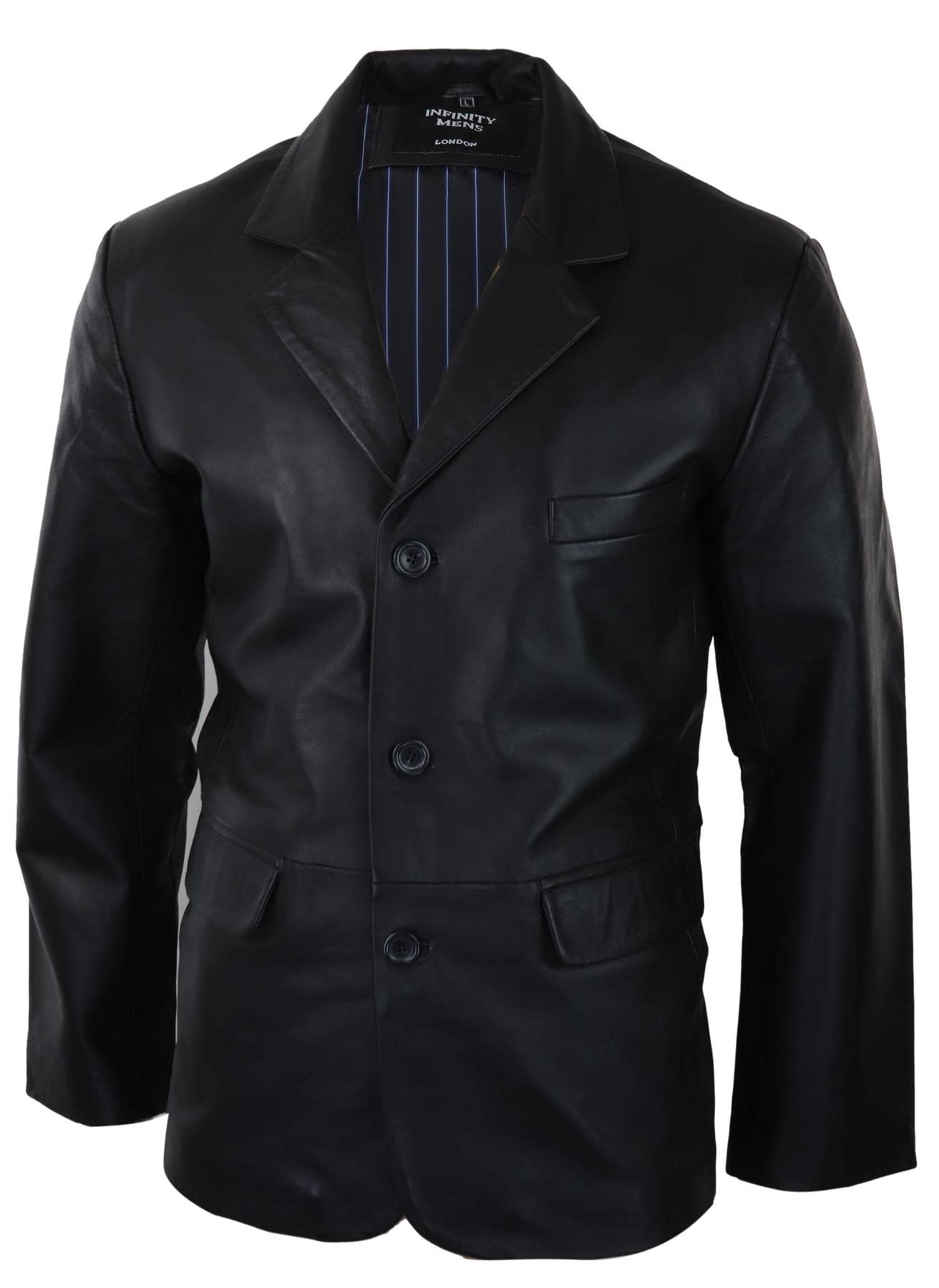 Infinity Herren Lederjacke Echtleder Klassisch Schwarz Vintage Look Knopfleiste Design