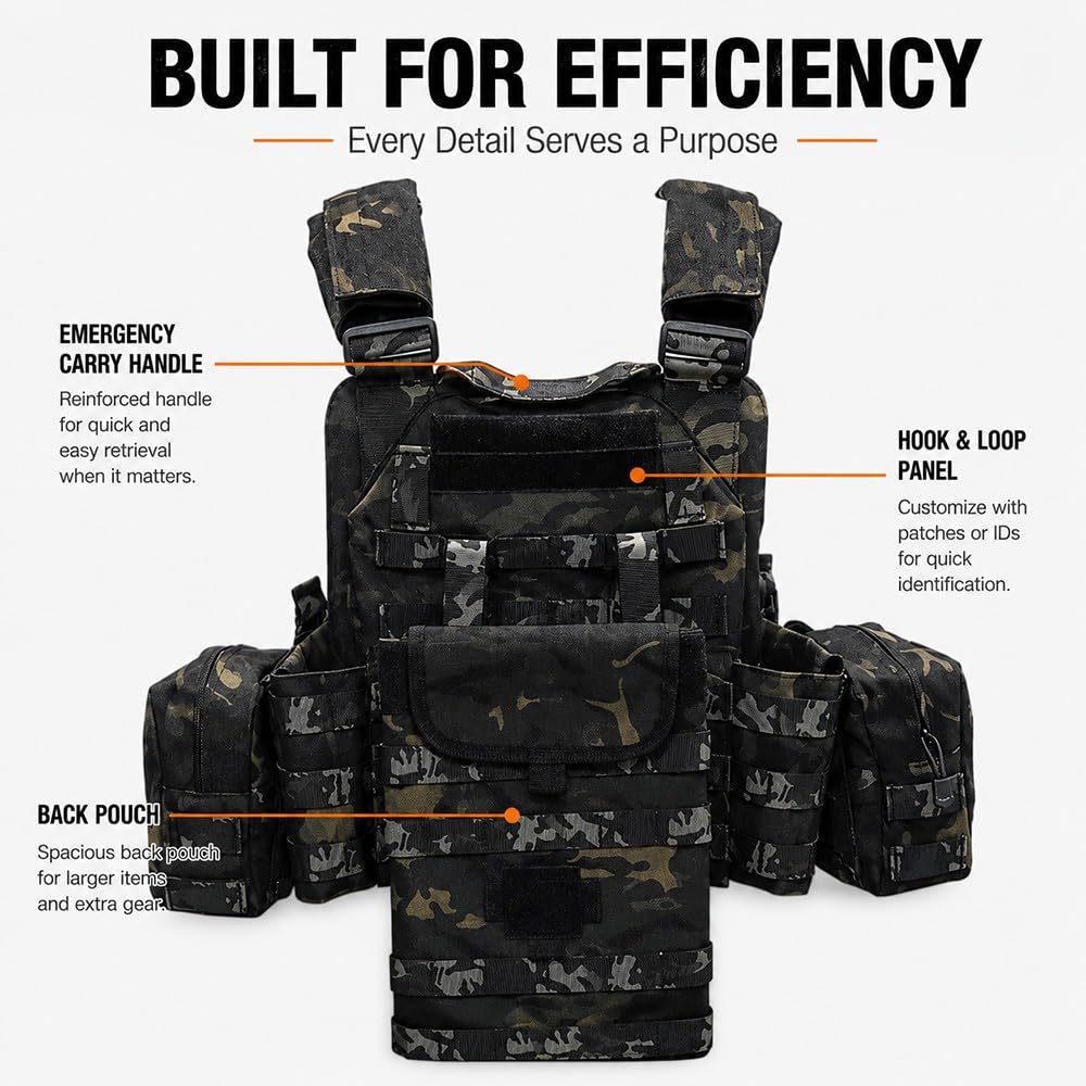 Taktische MOLLE Weste Mit Mehreren Taschen, Verstellbares Leichtes Chest Rig Aus 1000D Polyester Outdoor Ausrüstungsweste Für Wandern Angeln Jagd Und Freizeitaktivitäten