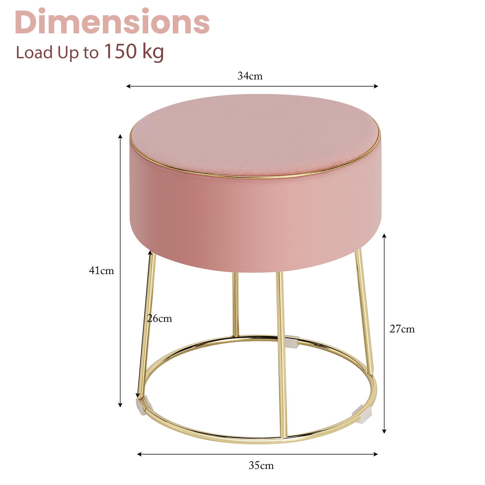HOMASIS Sgabello per Toeletta Trucco, Sgabello Trucco, Pouf Velluto, Poggiapiedi da Divano, Gambe Dorate in Metallo, Sedia Moderna, 34 x 46 cm (D x A) (Rosa, M2)