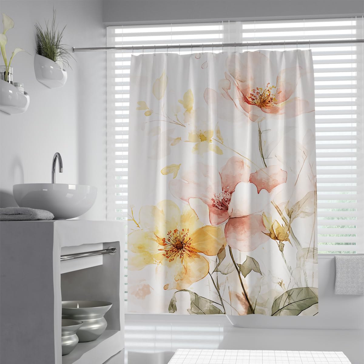 Rideau douche shabby chic pivoine aquarelle haut de gamme