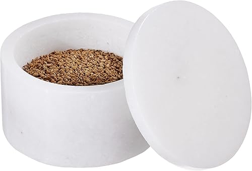 Miniatura 6 de Queenza Bodega de sal de mármol blanco con tapa, cuencos de sal y pimienta de 3 pulgadas, ramequines, soporte de sal Kosher