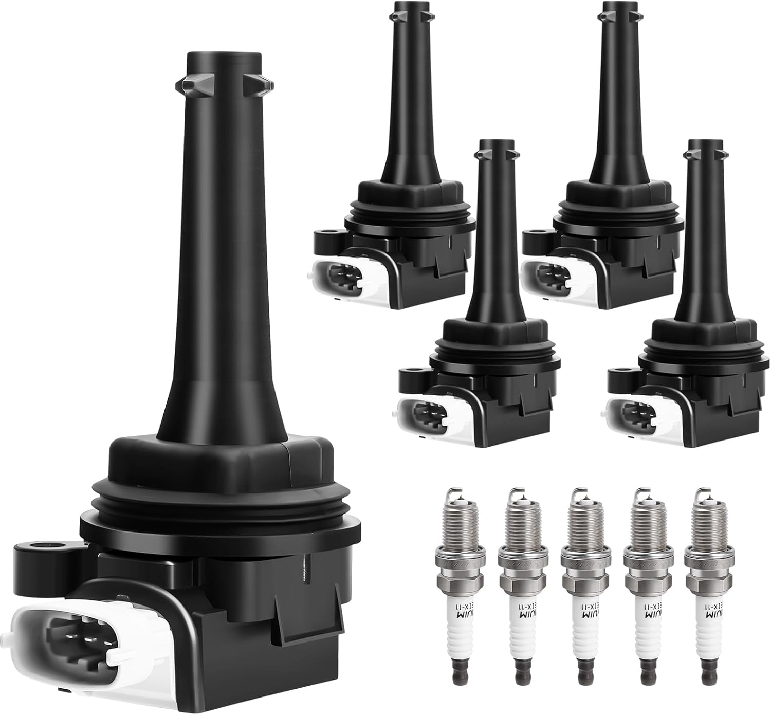 Ignition Coil Pack and Spark Plugs Kit fit for 2.5 2.5L L5 Turbo 2015-16 Volvo V60, 2004 2005 2006 2007 Volvo V70, 2004-11 S40, S60 V50 C30 C70 XC60 XC70 2.5, UF517, Set of 5