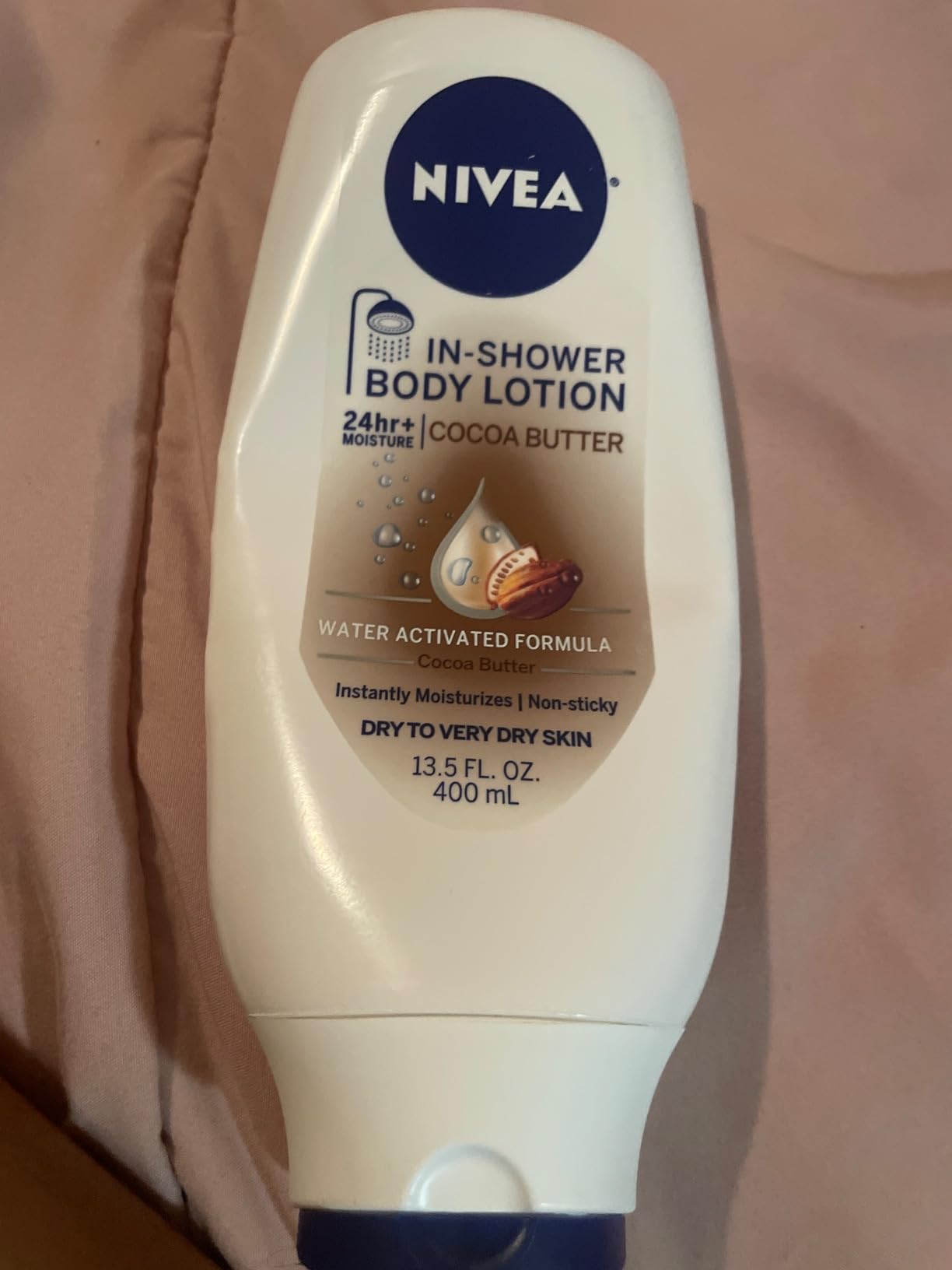 NIVEA Cocoa Butter In Shower Lotion, Water Activated In Shower Moisturizer for Dry Skin to Very Dry Skin, 13.5 FL OZ Bottle