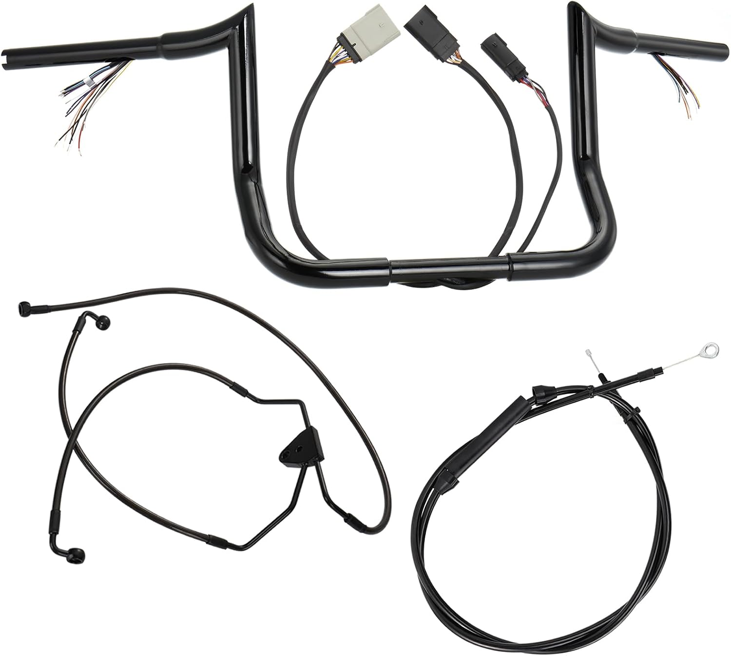 12" Rise Pre-wired Ape Hangers Street Glide Handlebars with Clutch Cable Brake Line 1.25" Fat Meathook Miter Cut for Harley 2008-2013 Street Glide/Electra Glide/Ultra Limited NO ABS, Black