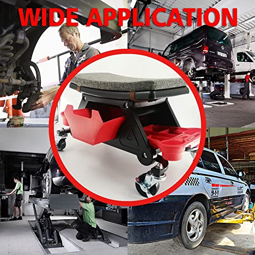 Yovyov Mechanic Stool, Heavy Duty Roller Mechanics Seat, Rolling Stool With Wheels, 3 Slide Out Tool Trays And Drawer, 300 Lbs Capacity For Mechanics & Detailers Home Diy Garages #TOP5