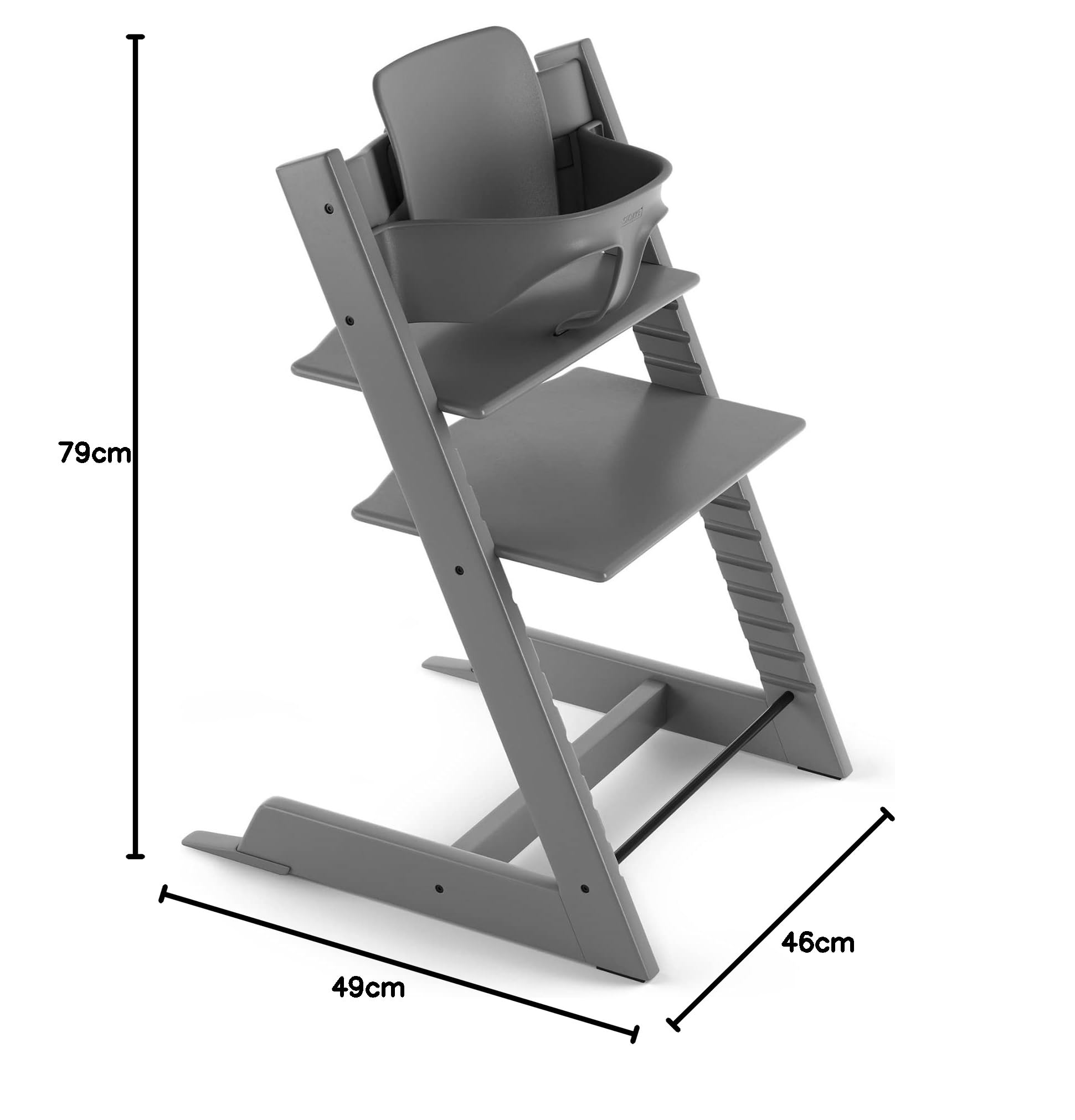 Stokke Tripp Trapp Hochstuhl mit Baby Set, Storm Grey, Buchenholz - Verstellbarer Stuhl für Kleinkinder, Kinder & Erwachsene
