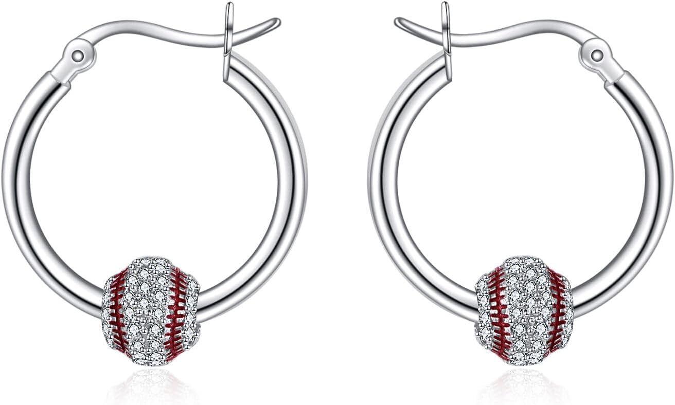 YFN Soccer Baseball Football Softball Basketball Pickleball Hoop Earrings Sterling Silver Small Huggie Hoop Earrings Gifts for Sensitive Ears