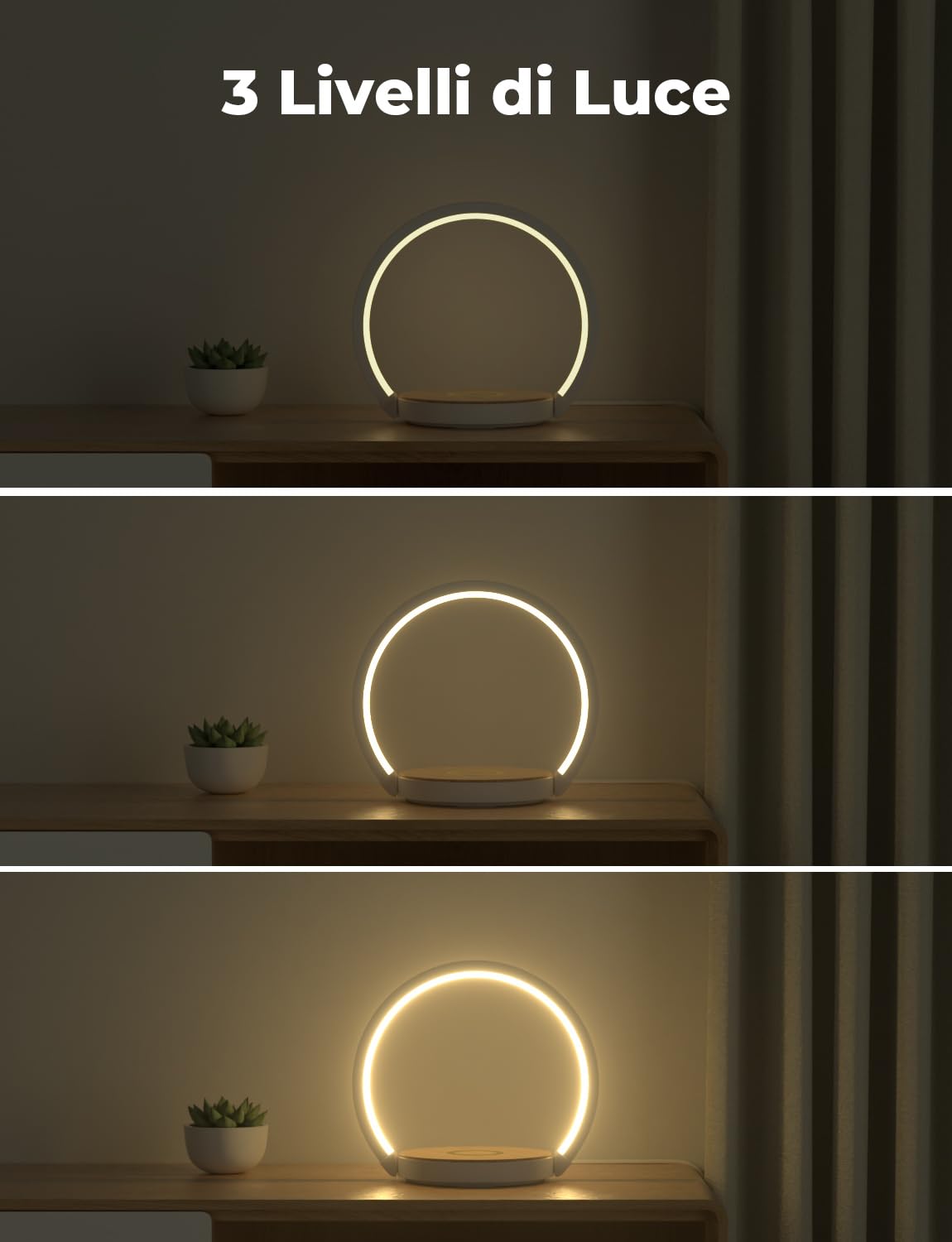 Lampada da Comodino a 3 intensità con Caricabatterie Wireless Controllo Touch Lampada da Tavolo Lampada da Scrivania | Design Moderno, Per Camera Da Letto, Scrivania, Soggiorno, Luce Notturna a LED